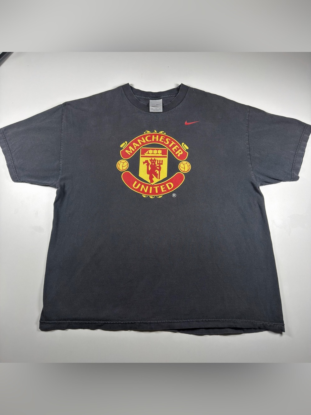 VTG 2000s Nike Manchester United FC Spellout Graphic Tee Faded Black XXL
